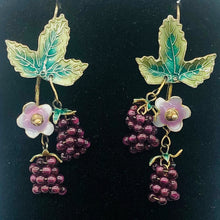 Load image into Gallery viewer, Garnet Raspberry Vermeil Sterling Silver Earrings | 1 3/4" Long | Red/Green |