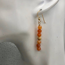 Load image into Gallery viewer, 14K Gold Filled Peach Chalcedony with Gold Disco Ball Earrings | 2 inches long |
