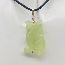 Load image into Gallery viewer, Serpentine Jade Owl Pendant Necklace|Semi Precious Stone Jewelry|14k Pendant