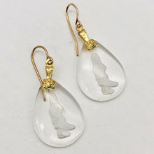 Load image into Gallery viewer, Reverse Carved Quan Yin Goddess Quartz 14Kgf Earrings | 34x18x4mm | - PremiumBead Alternate Image 2