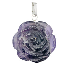 Load image into Gallery viewer, Semi Precious Stone Jewelry Carved Rose Pendant Necklace of Amethyst/Silver