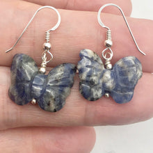 Load image into Gallery viewer, Flutter Carved Sodalite Butterfly Sterling Silver Earrings | 1 1/4 inch long | - PremiumBead Alternate Image 2