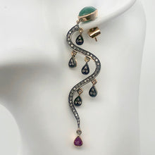 Load image into Gallery viewer, 18Kt Gold Earrings Dripping W/ 108 Diamonds Pink Sapphire Emerald 6521