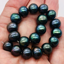 Load image into Gallery viewer, Fresh Water Pearls Round Half Strand | 11-12 mm | Blue Peacock | 19 Beads |