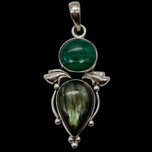 Load image into Gallery viewer, Malachite Labradorite Sterling Silver Goddess | 2 1/2" Long | Blue Green Flash |