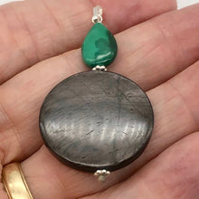 Load image into Gallery viewer, Hypersthene and Malachite Sterling Silver Goddess Pendant | 2 Inch|Silver Green|