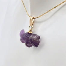 Load image into Gallery viewer, Purple Dinosaur Pendant Amethyst Triceratops 14K Pendant