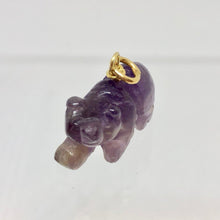 Load image into Gallery viewer, Carved Natural Amethyst Bear 14Kgf Pendant! Roar!! | 13x18x9mm (Bear), 4mm (Bail Opening), 1" (Long) | Purple/Gold - PremiumBead Alternate Image 3