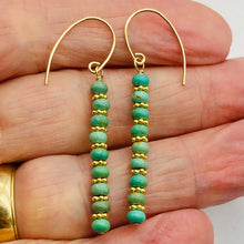 Load image into Gallery viewer, Unique Natural USA Green Turquoise 14K Gold Filled Earrings | 2" Long |