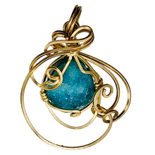 Load image into Gallery viewer, Druzy Chrysocolla 14K Gold Filled Wire Wrap Pendant| 1 1/4" Long|Blue| 1 Pendant
