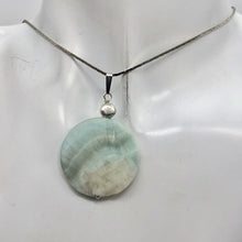 Load image into Gallery viewer, Wavy! One Aqua Green Hemimorphite Disc Sterling Silver Pendant | 1 3/4" long |