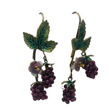 Load image into Gallery viewer, Garnet Raspberry Vermeil Sterling Silver Earrings | 1 3/4" Long | Red/Green |
