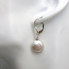 Load image into Gallery viewer, Creamy White Coin FW Pearl Lever Back Earrings | 1 1/4" Long | White | 1 Pair |