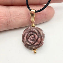 Load image into Gallery viewer, Pretty in Pink! Rhodonite Rose and 14K Gold FilledPendant | 20mm | 1.5" Long - PremiumBead Alternate Image 9