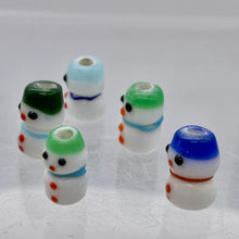 Load image into Gallery viewer, 5 Hand Made Glass Lampwork Snowmen 14x8.5mm to 13x8mm Beads 007099