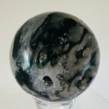 Load image into Gallery viewer, Moss Agate Druzy Quartz Crystal Meditation Sphere | 62mm | Green/White | 1 |