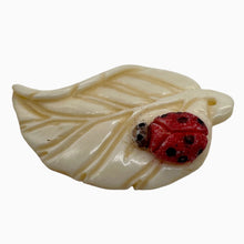Load image into Gallery viewer, Lady Bug on a Leaf Pendant Bead | 42x29x8mm | Red White Black | 1 Bead |
