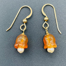 Load image into Gallery viewer, Carnelian Pearl 14K Gold Filled Earrings | 1 1/8" Long | Orange /White| 1 Pair |