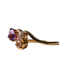 Load image into Gallery viewer, Purple Amethyst White topaz Solid 14Kt Yellow Gold Solitaire Ring Size 7 9982Az