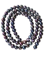 Load image into Gallery viewer, Near Round Blue Peacock 6-5mm FW Pearl Strand 109941