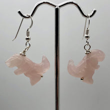 Load image into Gallery viewer, Rose Quartz Tyrannosaurus Rex Sterling Silver Drop Earrings| 1.5" Long | Pink |