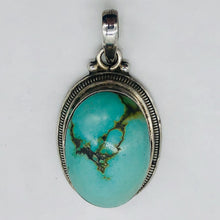 Load image into Gallery viewer, Turquoise Sterling Silver Native Oval Pendant | 2" Long | Blue/Silver |1 Pendant