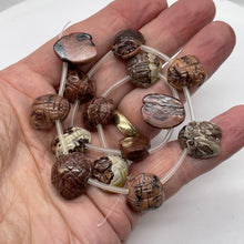 Load image into Gallery viewer, Carved Red Flower Apache Jasper Bug Bead Strand | 18x17x9mm | Pink Red Grey