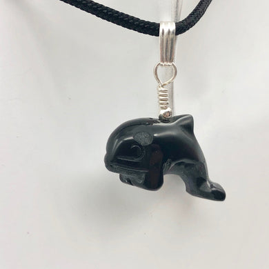 Happy Obsidian Orca Whale and Sterling Silver Pendant | 1.06