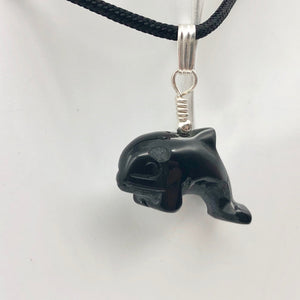 Happy Obsidian Orca Whale and Sterling Silver Pendant | 1.06" Long | 509301ORS - PremiumBead Primary Image 1