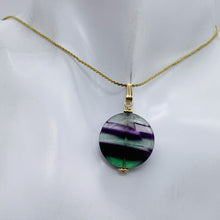 Load image into Gallery viewer, Fluorite 14K Gold Filled Striped Coin | 1 3/4" Long | Purple/Green | 1 Pendant |