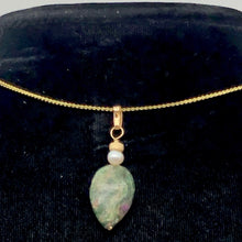 Load image into Gallery viewer, Rare Ruby Fuchsite and Pearl 14K Gold Filled Pendant | 18x12x5mm | 1 1/4" Long |