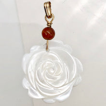 Load image into Gallery viewer, Carved Mother of Pearl Rose 14K Gold Filled Pendant| White | 31mm | 1 5/8" Long|