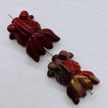 Load image into Gallery viewer, Wondrous 2 Carved Brecciated Jasper Gold Fish Beads | 23x11x5mm | Red
