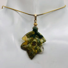 Load image into Gallery viewer, Ryolite Rain Tree Jasper 14K Gold Filled Leaf | 2" Long | Green | 1 Pendant