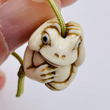 Load image into Gallery viewer, Carved/Etched No Evil Monkey | 2" Long | White Brown | 3 Pendant Beads |
