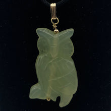 Load image into Gallery viewer, Serpentine Jade Owl Pendant Necklace|Semi Precious Stone Jewelry|14k Pendant