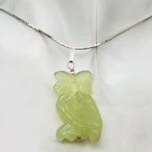 Load image into Gallery viewer, Serpentine Jade Owl | 34x19x6mm | Chartreuse. Silver | 1 Pendant