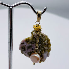 Load image into Gallery viewer, Ocean Jasper Leaf w/Pearl 14K Gold Filled Pendant | 1 1/2" Long | Yellow/White |