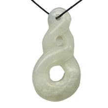 Load image into Gallery viewer, Carved Light Green Serpentine Infinity Pendant with Simple Black Cord 10821R