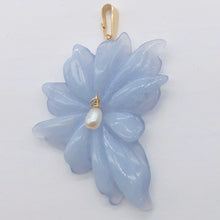 Load image into Gallery viewer, Hand Carved Blue Chalcedony Flower 14K Gold Filled Pendant! | 2 1/4" Long |