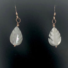Load image into Gallery viewer, Shimmer! Carved Mother of Pearl 14K Rose Gold Filled Leaf Earrings| 1 1/4" Long|