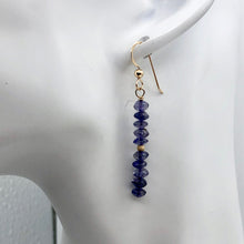 Load image into Gallery viewer, Vibrant Faceted Iolite Roundel Bead Dangling Earrings |Rose Gold | 1 3/4" Long |