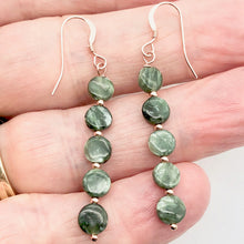 Load image into Gallery viewer, Siberia Russian Seraphinite Dangling Coin Bead Earrings |Rose Gold | 2" Long |