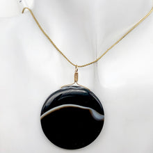 Load image into Gallery viewer, Sardonyx Agate 40mm Coin 14K Gold Filled Bead Pendant | Black | 2" Long |