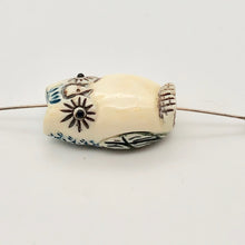 Load image into Gallery viewer, Wise Owl Carved Bone 25x15x10mm Bead 10746 | 25x15x10mm | Cream, Blue and Black - PremiumBead Alternate Image 2