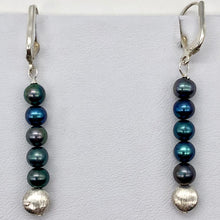 Load image into Gallery viewer, Shinning Teal Fresh Water Pearl Sterling Silver Earrings | 2" long |