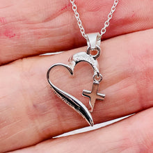 Load image into Gallery viewer, Faith, Hope, Love Heart Cross Sterling Silver Pendant | 1" Long| Silver| 1 |