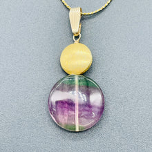 Load image into Gallery viewer, Fluorite 14K Gold Filled Striped Coin | 1 3/4" Long | Purple/Green | 1 Pendant |
