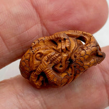 Load image into Gallery viewer, Carved Boxwood Wise Crouching Dragon Ojime/Netsuke Bead
