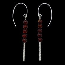 Load image into Gallery viewer, Amber 5 Beads Sterling Silver Drop/Dangle Earrings | 1 3/4" Long | Red |